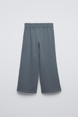 ZARA КОМПЛЕКТ ИЗ ХУДИ И БРЮК WIDE LEG ИЗ МЯГКОЙ ТКАНИ, СЕРО-СИНИЙ