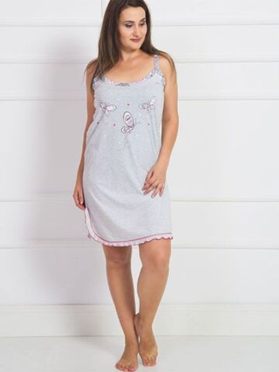 Хлопковая сорочка на тонких бретелях с принтом-бабочками (Размер: 4X) (Цвет: серый)