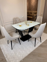 Кухонный раскладной стол "Прадо" белый мрамор и 4 стула ЛОНДОН