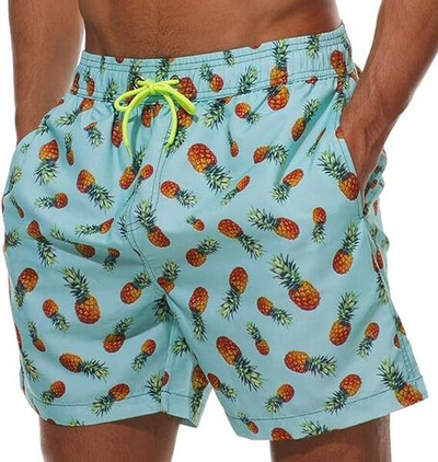 Голубые пляжные шорты с ананасами (Размер: XXL) (Цвет: голубой)