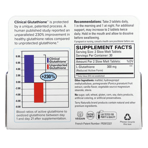 Terry Naturally, Clinical Glutathione, глутатион, 60 таблеток медленного растворения (150 мг в 1 таблетке)