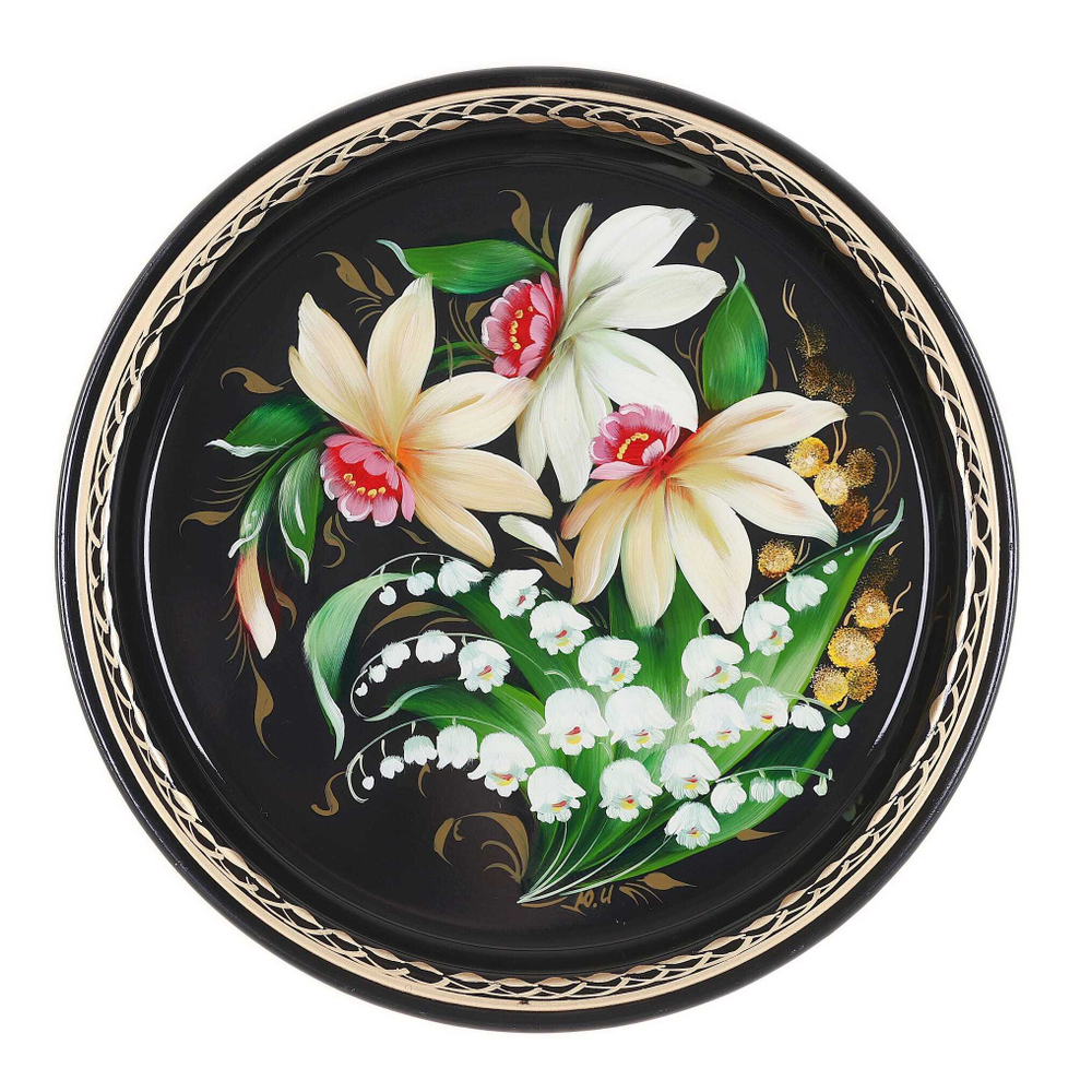 Жостовский поднос декоративный, размер 22 см (A5), металлический