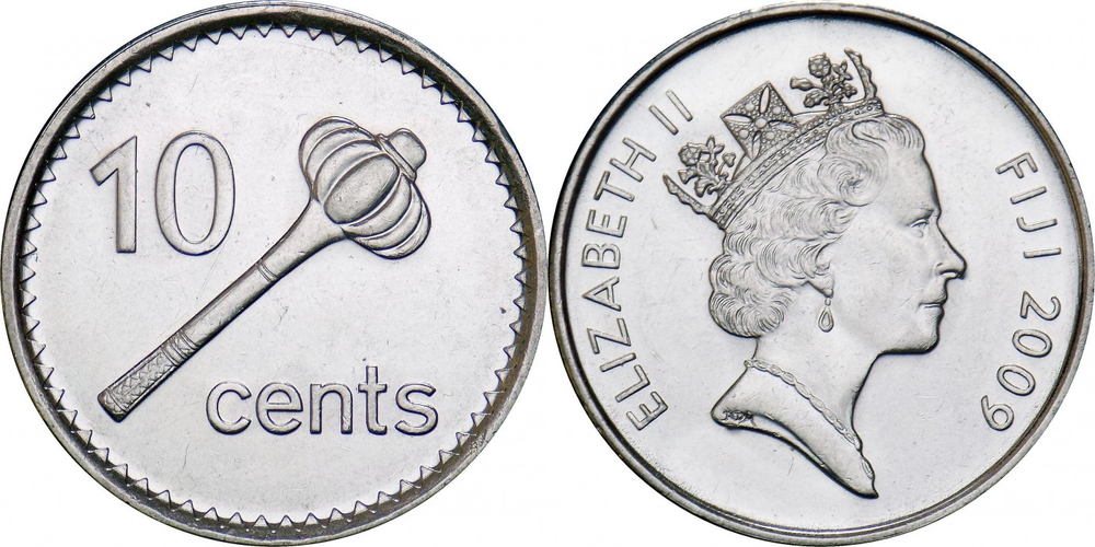 Фиджи 10 центов, 2009 - 2010 Королева Елизавета II aUNC