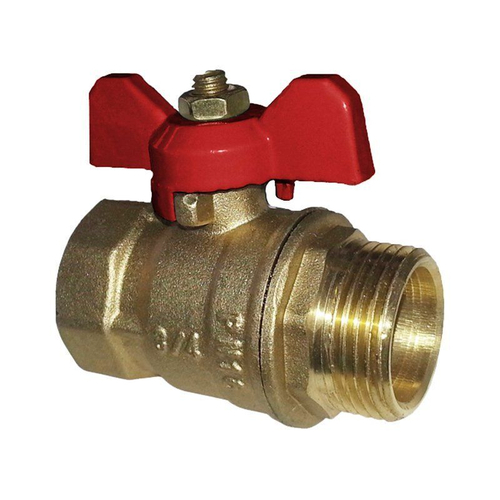 Кран латунный шаровой КНР 11Б27п1, DN 15, PN 16, однотипный, муфта-штуцер, бабочка