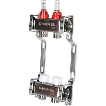 Коллектор Rommer 1"x3/4" на 2 контура с расходомерами (нерж. сталь) RMS-1200-000002
