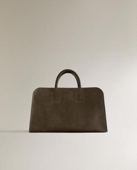 ZARA HOME МИНИ-СУМКА-ТОУТ ИЗ НУБУКОВОЙ КОЖИ, ЗЕЛЕНЫЙ