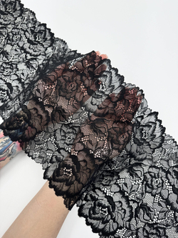 Эластичное кружево черное ширина 23 см