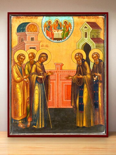 Явление Божией Матери преподобному Сергию Радонежскому деревянная икона на левкасе