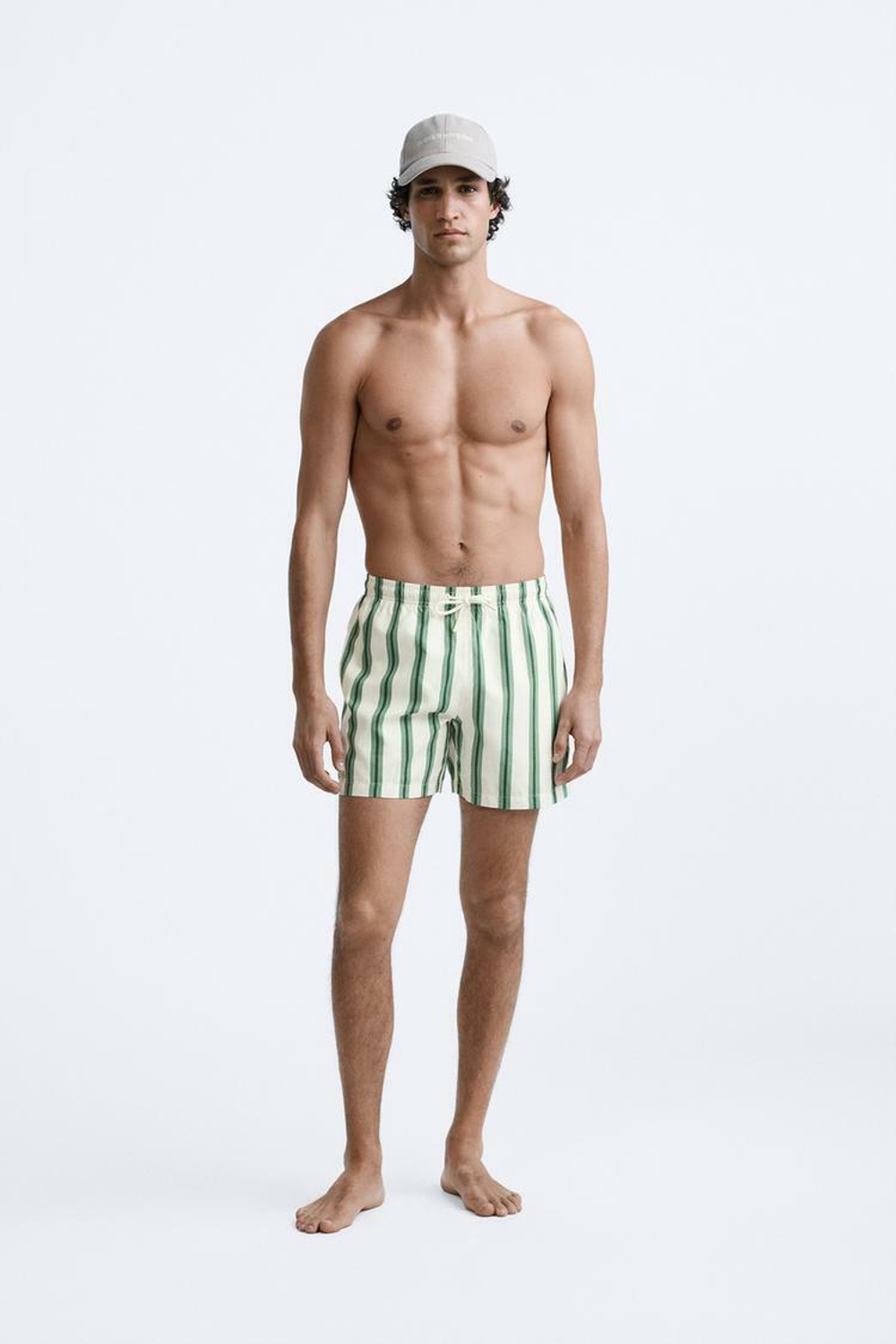 ZARA ПОЛОСАТЫЕ ПЛАВКИ, БУТЫЛОЧНО-ЗЕЛЕНЫЙ