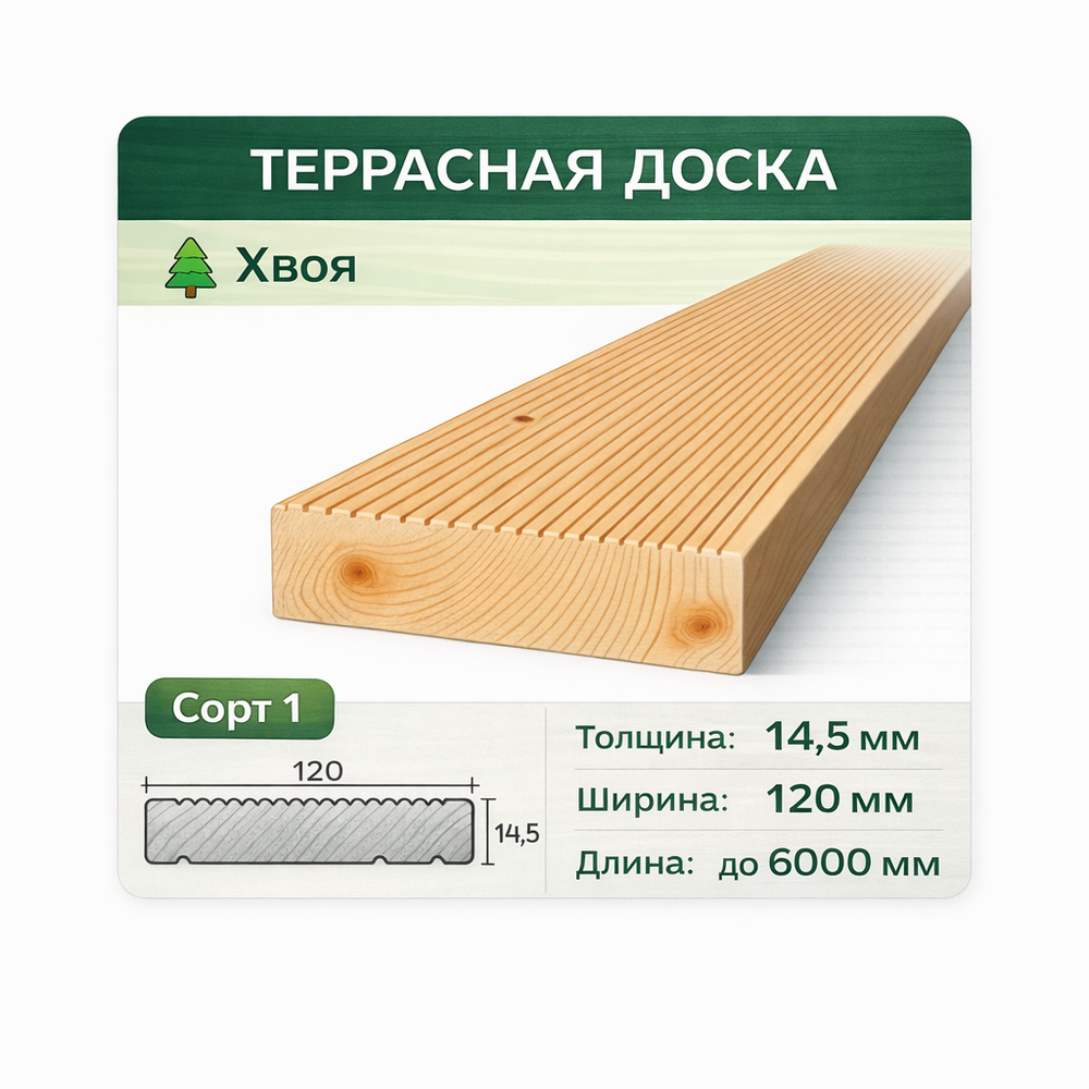 Террасная доска хвоя 27x140x3000 мм, сорт А