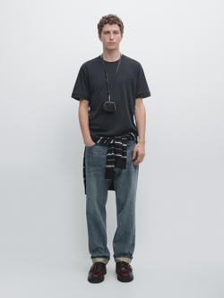 Massimo Dutti Хлопковая футболка с коротким рукавом, индиго