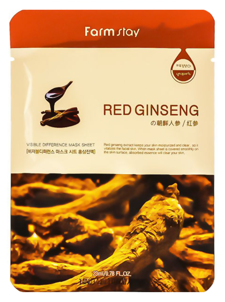 Маска для лица - корень красного женьшеня | FarmStay VISIBLE DIFFERENCE MASK SHEET Red Ginseng