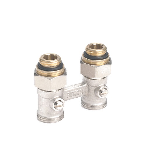 Пара шаровых кранов с соед. нип. G 1/2xG 3/4, прямой (никелирован.)