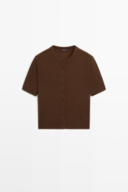 Massimo Dutti Кардиган из шерсти с короткими рукавами, коричневый
