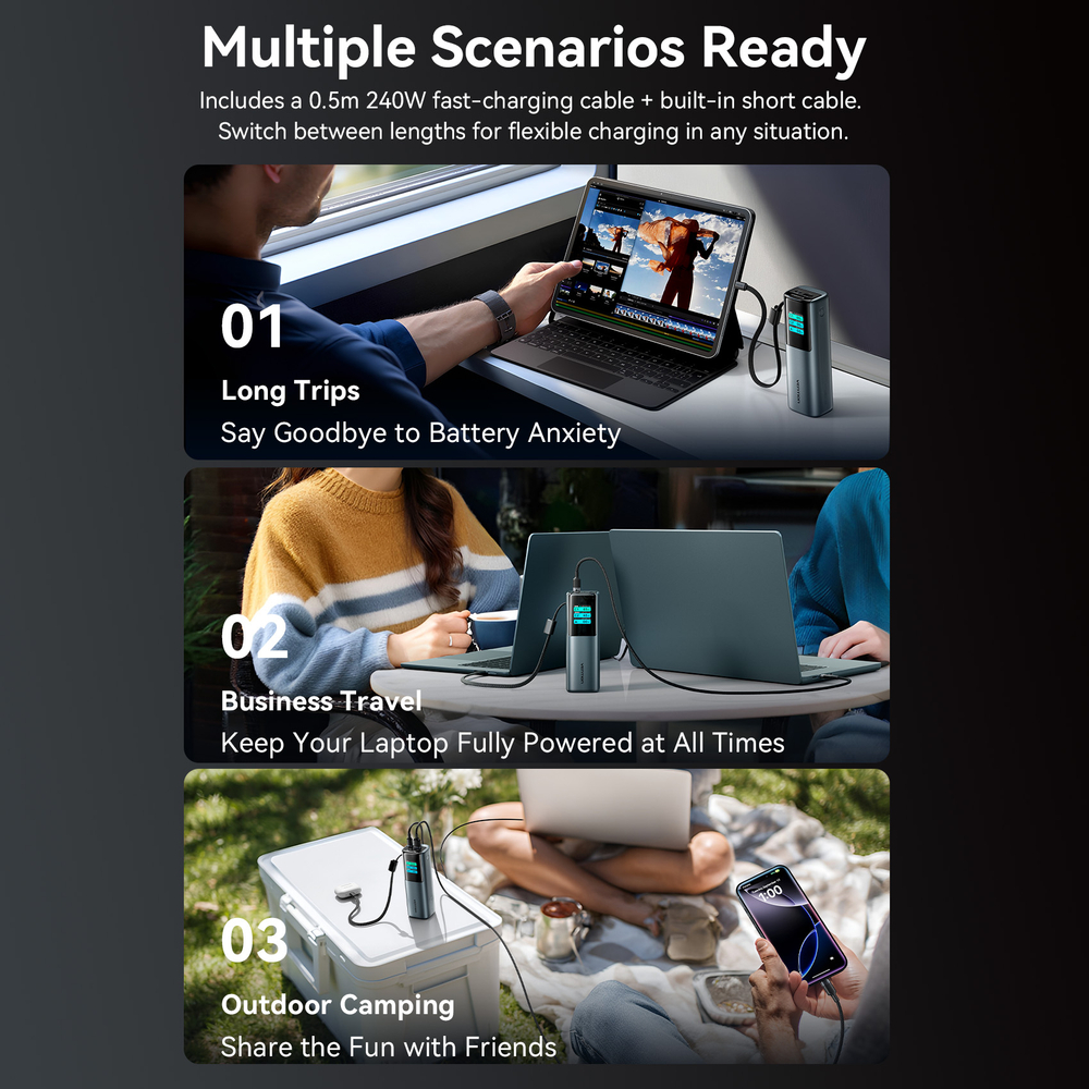 27000mAh Power Bank (USB-C + USB-C/USB-C/USB-A) 200W Gray TFT Display Type