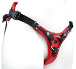Красно-черный женский пояс с 2 способами крепления насадок и вагинальной пробкой (Цвет: красный с черным)