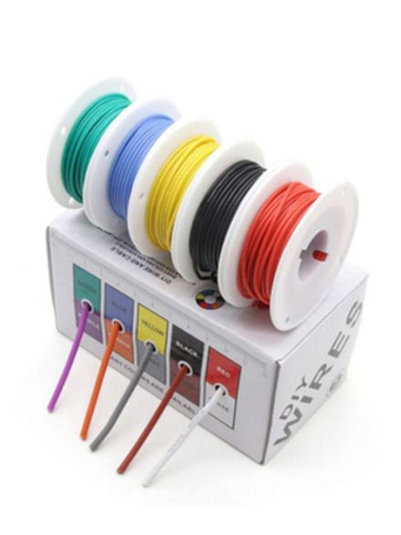 Термостойкие монтажные провода многожильные электрические 24 AWG 1.3 мм 0.08 кв.м, 100 метров, 5 цве