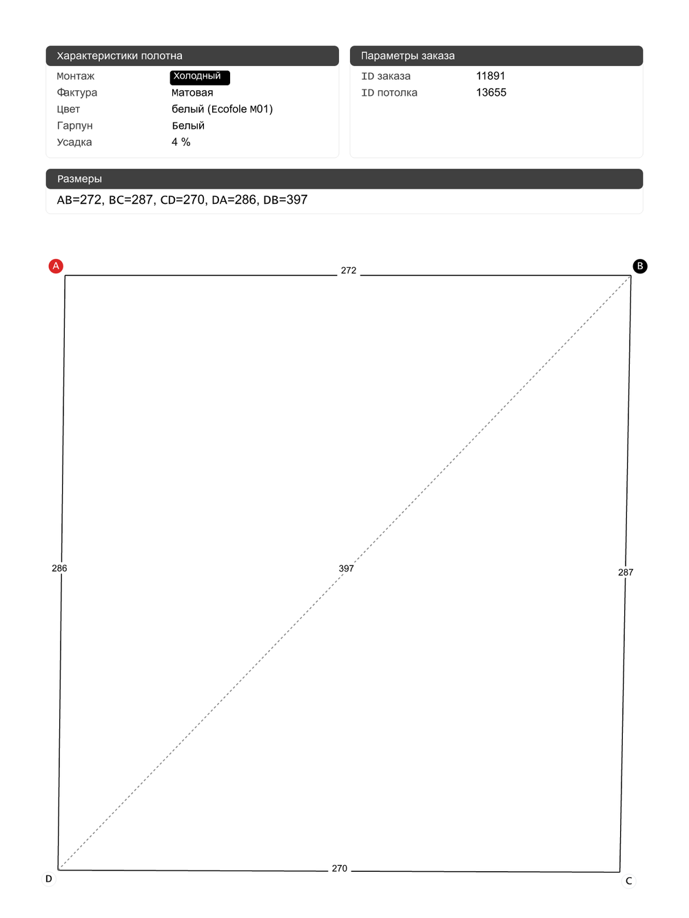 Натяжные потолки: 6 м2, 7.8 м2