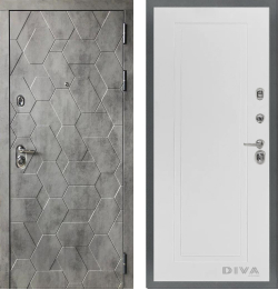 Входная дверь в квартиру с шумоизоляцией Сударь Дива (DIVA) МД-51 Темный бетон / Н-10 (белый матовый, без текстуры)10мм