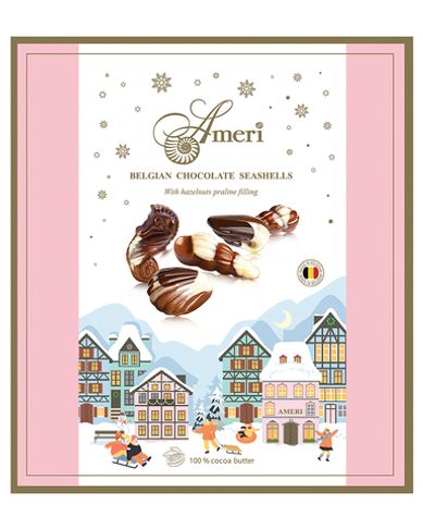 Шоколадные конфеты Ameri с начинкой пралине в новогодней упаковке, 250 г.