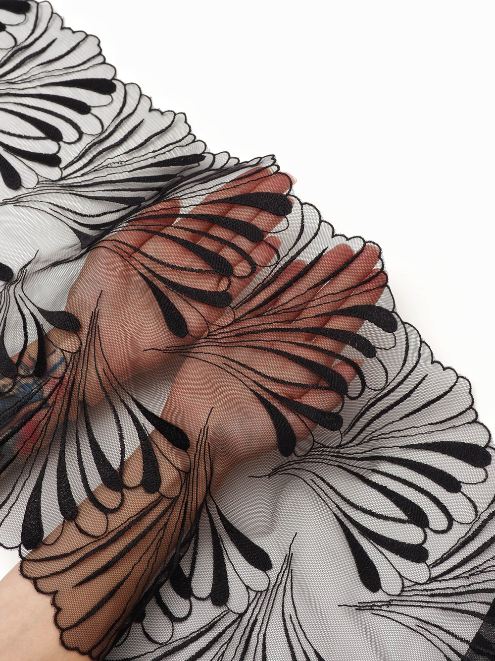 Вышивка на сетке черная неэластичная ширина 30 см