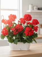 Искусственные цветы Герань красная 40см в балконном ящике