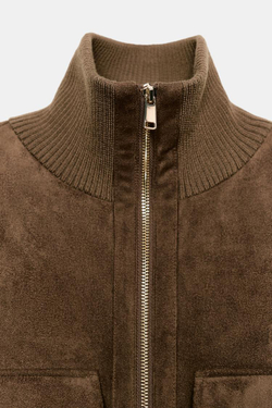 ZARA БОМБЕР С ВОРОТНИКОМ-СТОЙКОЙ И РУБЧИКОМ, СВЕТЛО-БЕЖЕВЫЙ