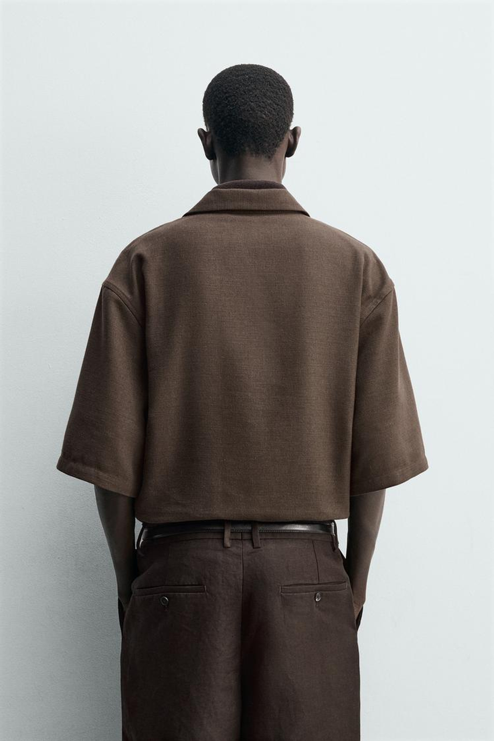 ZARA РУБАШКА BOXY FIT ИЗ РЕЛЬЕФНОЙ ТКАНИ, КОРИЧНЕВЫЙ