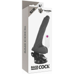 Черный вибратор на мощной присоске Basecock Realistic Vibrator Remote Control - 18,5 см. (Цвет: черный)