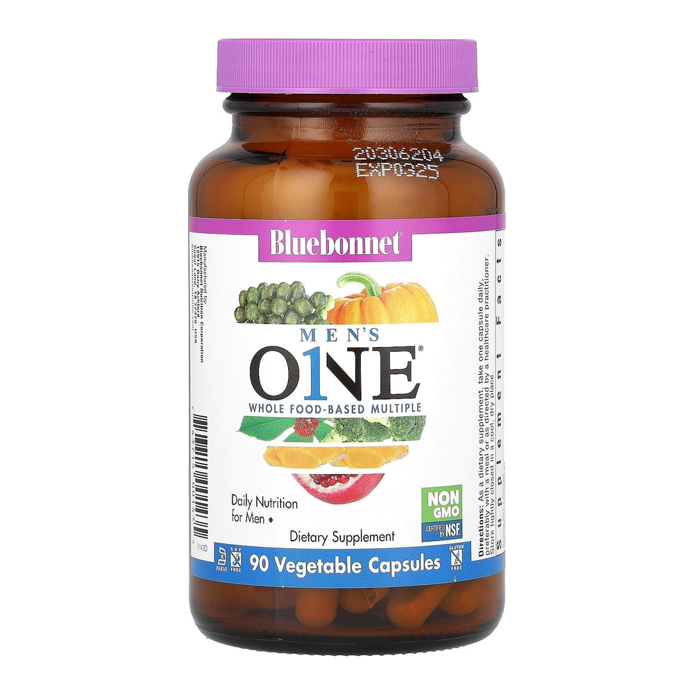 Bluebonnet Nutrition, Men's ONE, комплекс на основе цельных продуктов, 90 растительных капсул