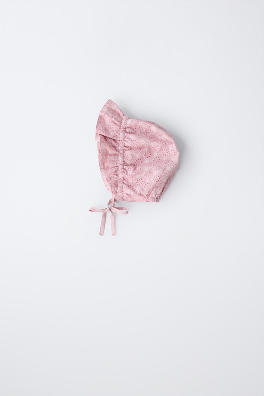 ZARA ЧЕПЧИК СО ШВЕЙЦАРСКОЙ ВЫШИВКОЙ, РОЗОВЫЙ