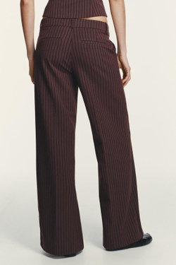 ZARA РАСКЛЕШЕННЫЕ БРЮКИ В ПОЛОСКУ С НИЗКОЙ ПОСАДКОЙ, КОРИЧНЕВЫЙ/ЭКРЮ