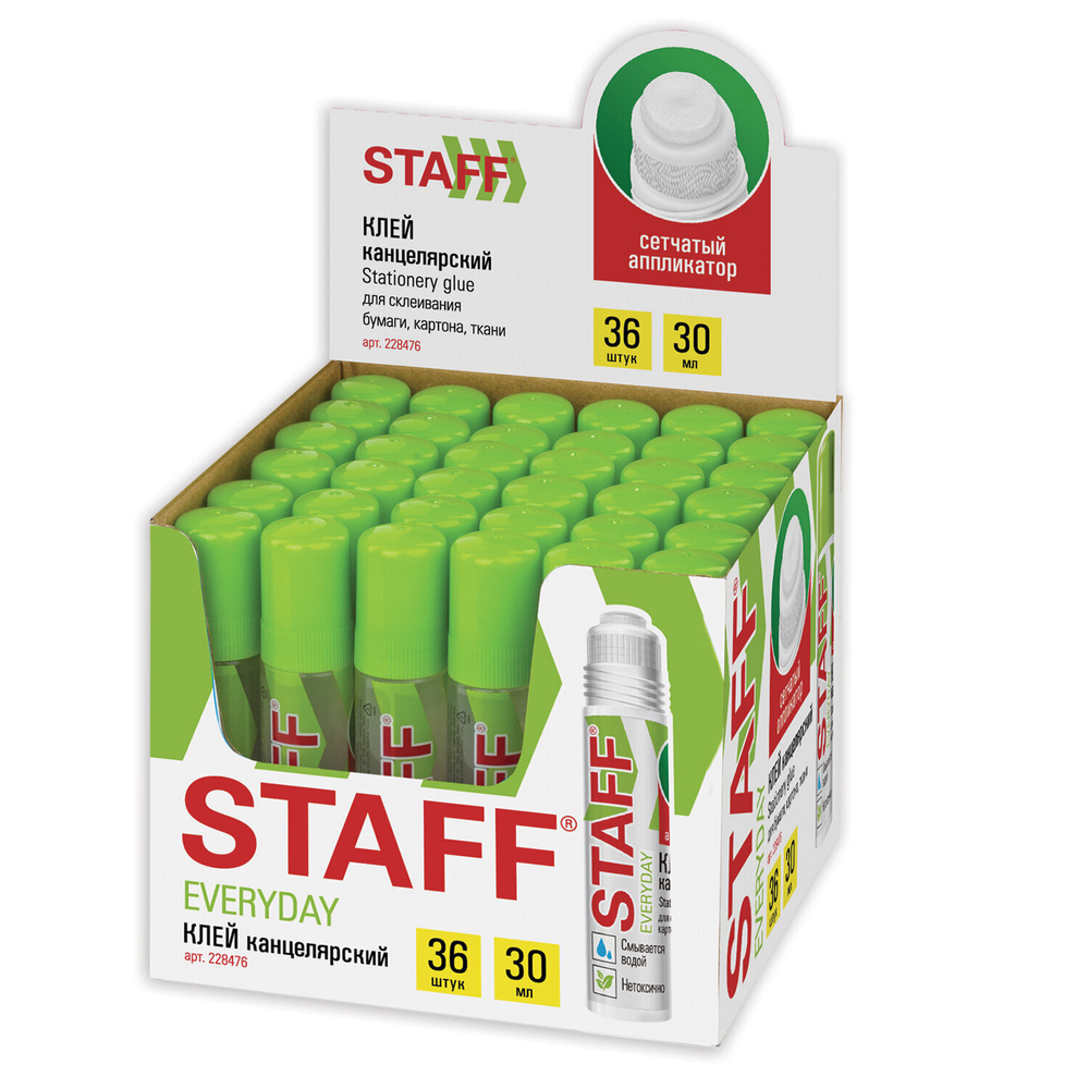 Клей канцелярский STAFF EVERYDAY 30 мл сетчатый аппликатор (36 штук в упаковке)