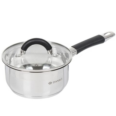 Ковш нерж, 1.6 л, крышка стекло, металл ручка, индукц, Daniks, Турин, GS-01413-16SP