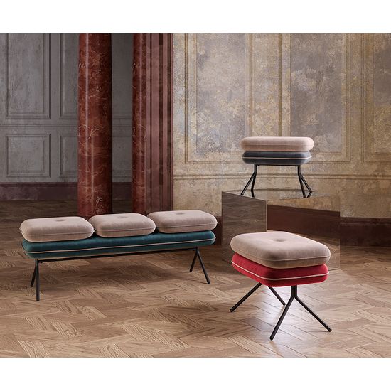 Банкетка pea, велюр, бежевая/сине-зеленая