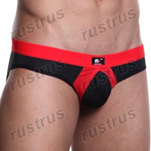 Мужские трусы брифы черные с красной резинкой WANGJIANG WG00028