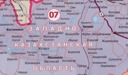 Карта: «Республика Казахстан», с 17 областями + 3 обл. города,карта привязана к авто. 140*100 см.  2024 г.