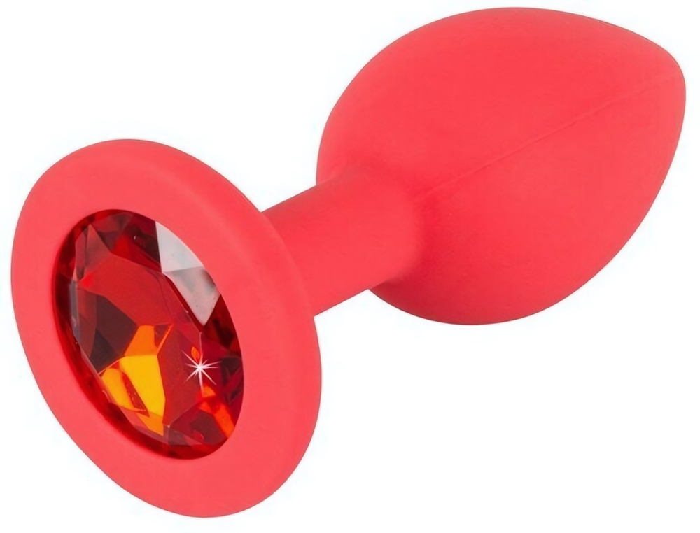 Маленькая красная пробка с красным кристаллом ONJOY Silicone Collection (Цвет: красный)