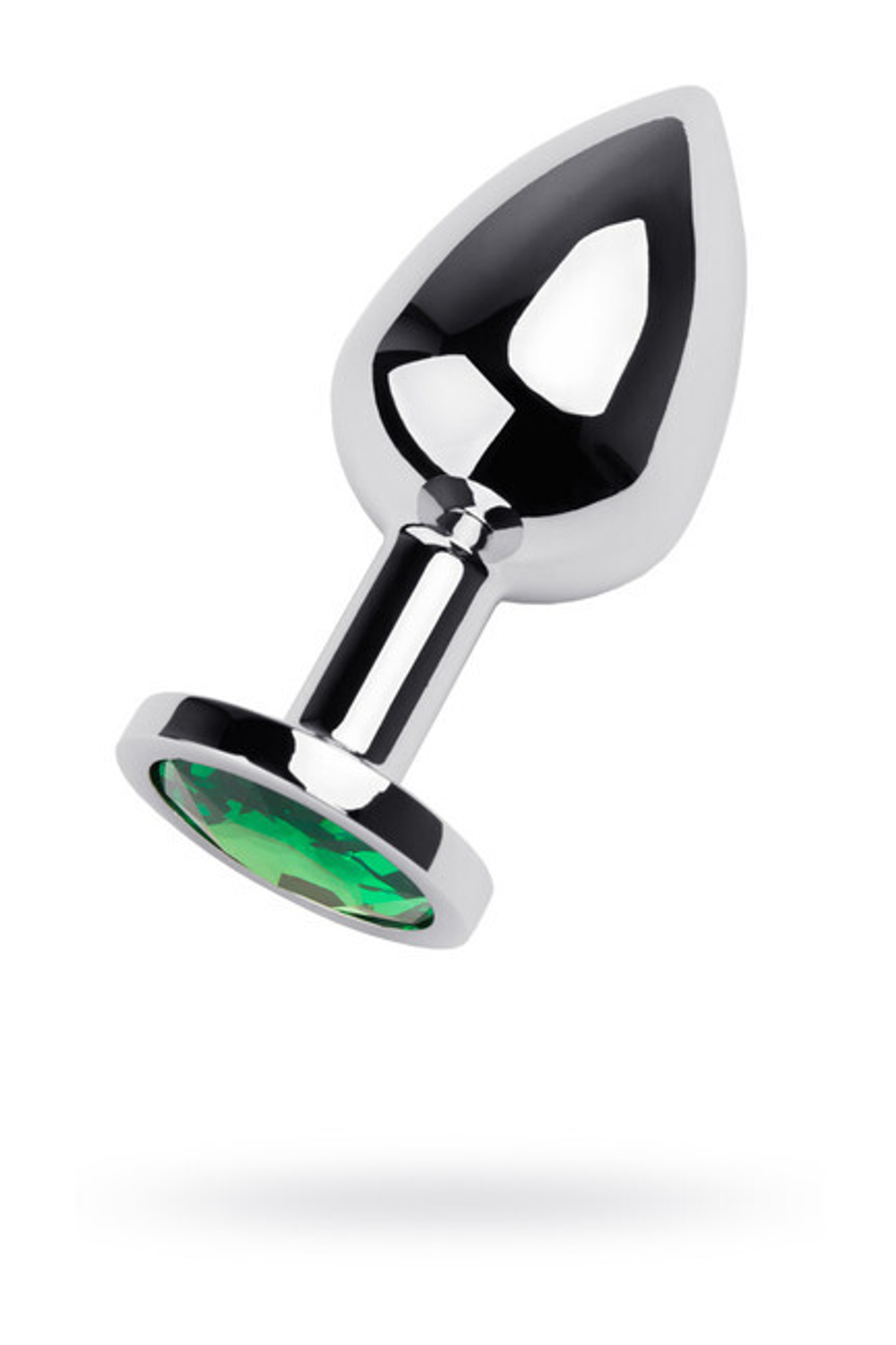 Анальная серебристая втулка со стразом цвета изумруд (Цвет: серебряный с изумрудным)