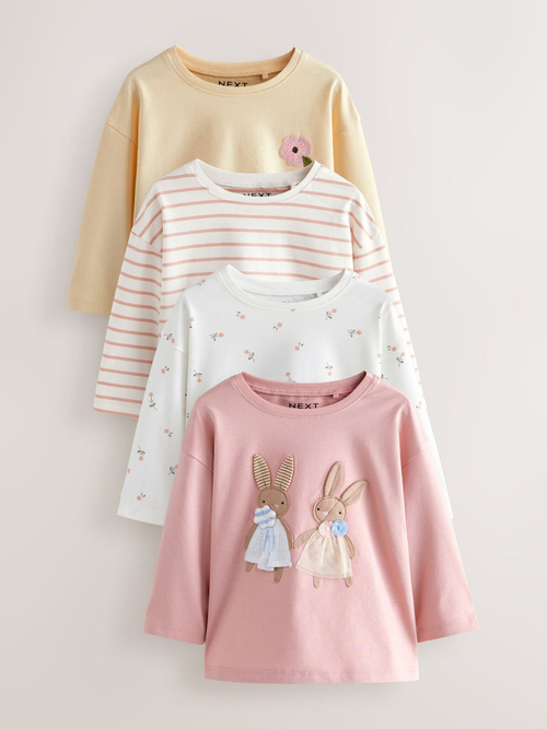 Лонгслив для девочки Next E65-359, 4 шт., Бежевый, Розовый, Белый