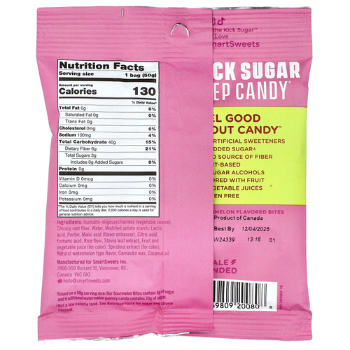 SmartSweets, Sourmelon Bites™, арбуз, 50 г (1,8 унции)