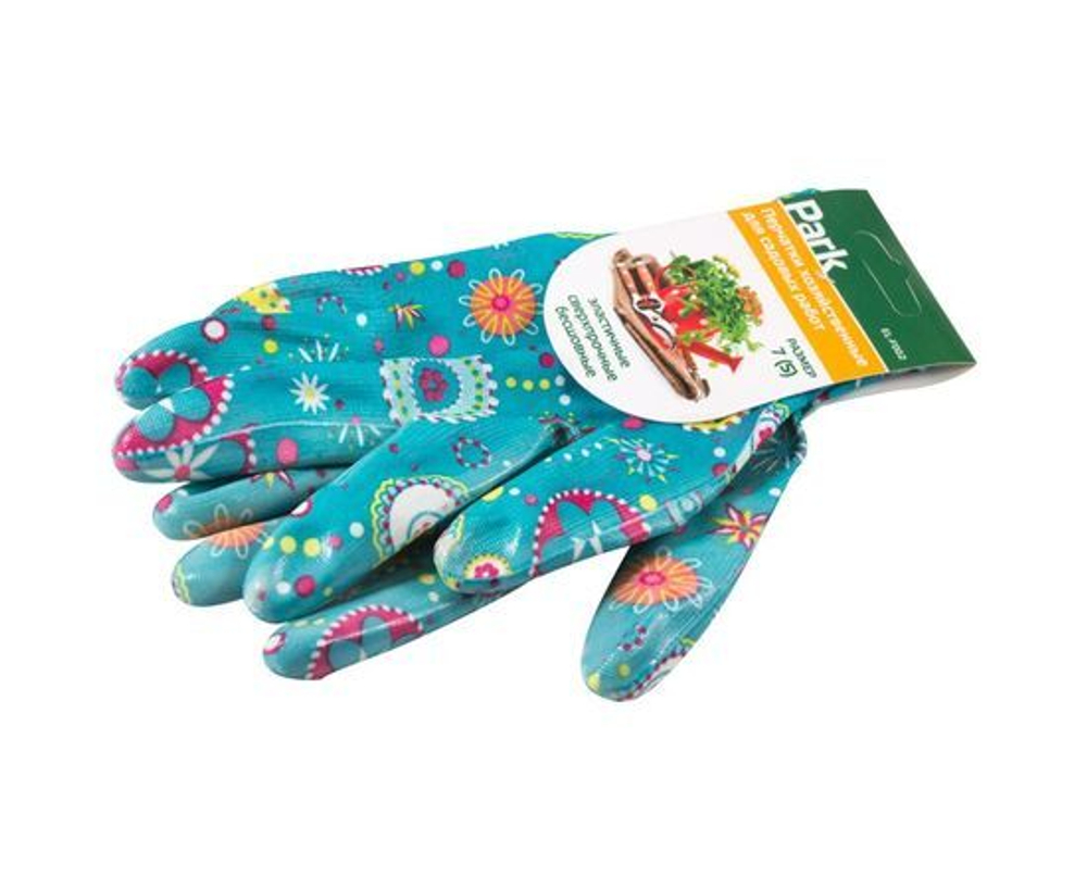 Перчатки хозяйственные садовые S. (полиэстр с нитриловым покрытием) Park, полуоблив, рисунок круги, подвес 1362 / EL-F002