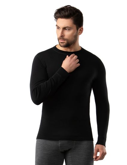 Термобелье мужское футболка Norveg Soft  длинный рукав Знак Woolmark, цвет черный. (15SML1RL003)