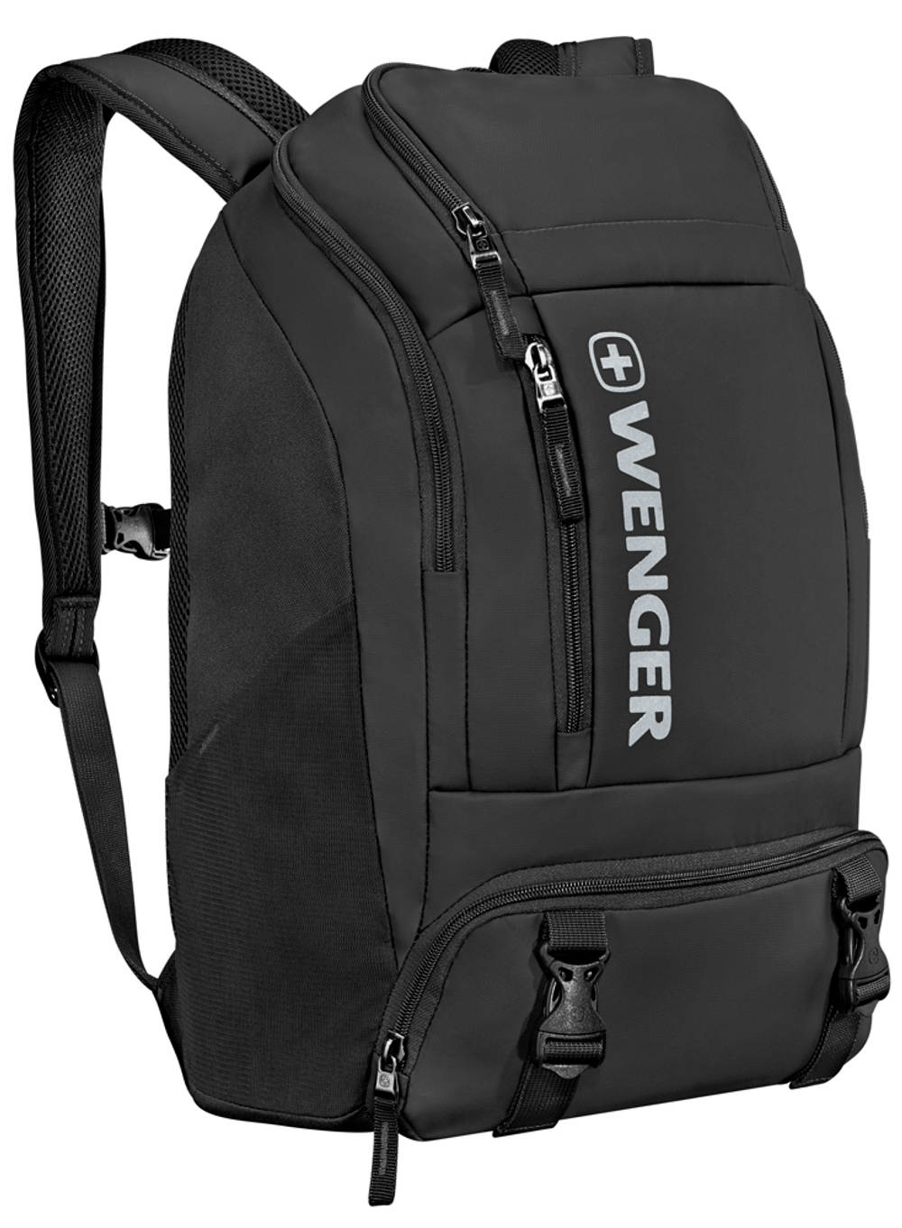 Рюкзак для активного отдыха чёрный 28л XC Wynd с карманом для полноразмерных наушников, карманом для мокрых вещей, водоотталкивающим покрытием и светоотражающим логотипом WENGER 610169