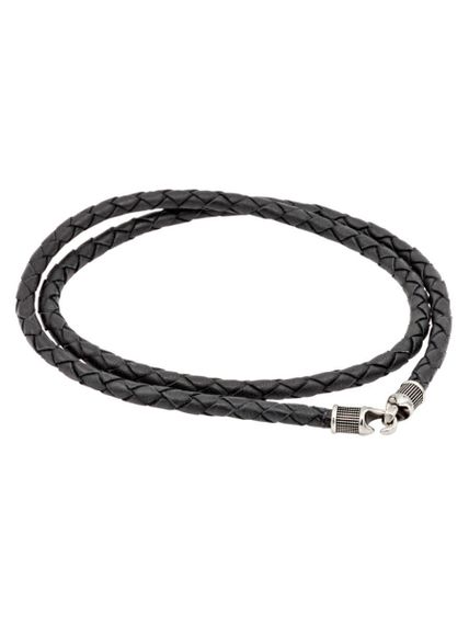 Гайтан кожаный чёрный 5 мм из мельхиора, вид в сложенном виде сзади