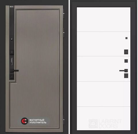 Входная дверь в квартиру Лабиринт с повышенной шумоизоляцией Лаб про 1 Велютто кофе 13 Белый софт, без текстуры