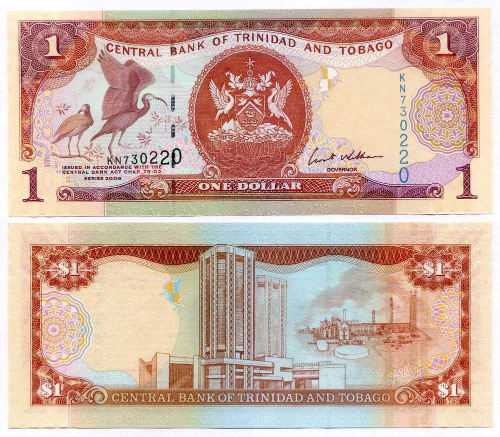 Банкнота Тринидад и Тобаго 1 доллар 2006 год. UNC