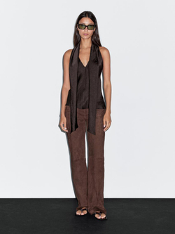 Massimo Dutti Топ из струящейся ткани с завязками, коричневый