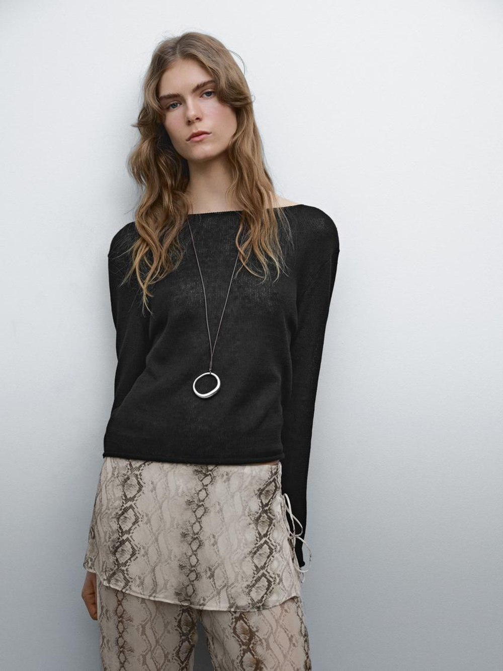 Massimo Dutti Брюки из легкой струящейся ткани с анималистическим принтом, цвет слоновой кости