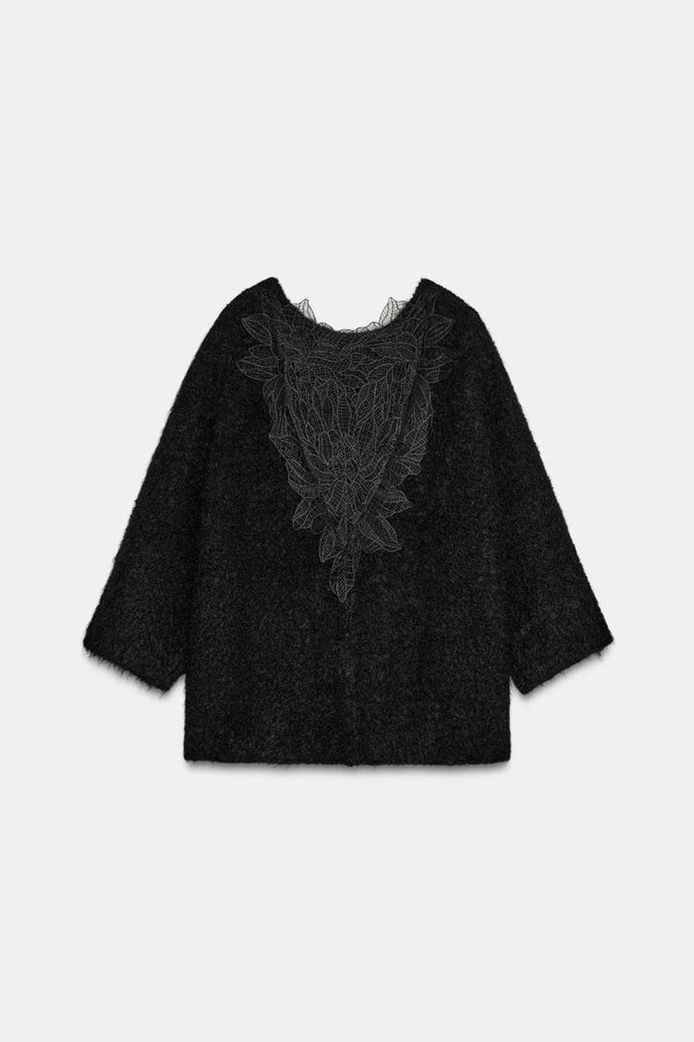 ZARA СВИТЕР С КОМБИНИРОВАННЫМ КРУЖЕВОМ, ЧЕРНЫЙ
